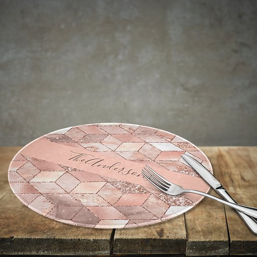 Rose Gold Würfel Marmor Familienname Skript Schneidebrett