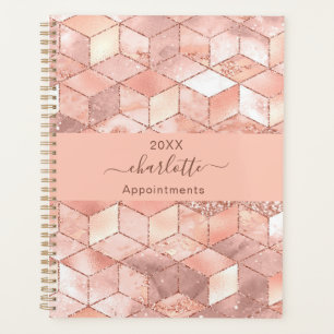 Rose Gold Würfel Marmorname Glitzer Skript Planer