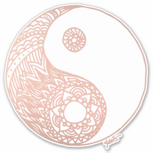 Rose Gold Yin Yang Doodle Art Patterns Aufkleber (Vorderseite)