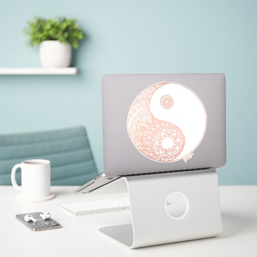Rose Gold Yin Yang Doodle Art Patterns Aufkleber (Laptop auf Schreibtisch)