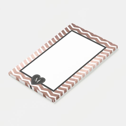Rose Gold zack schwarzer Monogramm Herzrahmen Post-it Klebezettel (angewinkelt)