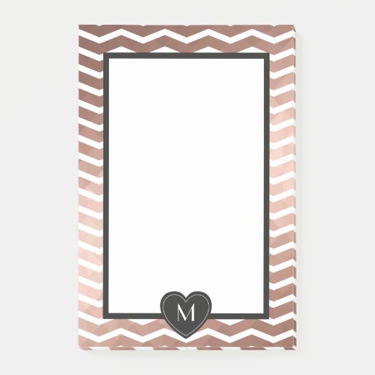 Rose Gold zack schwarzer Monogramm Herzrahmen Post-it Klebezettel (Vorderseite)