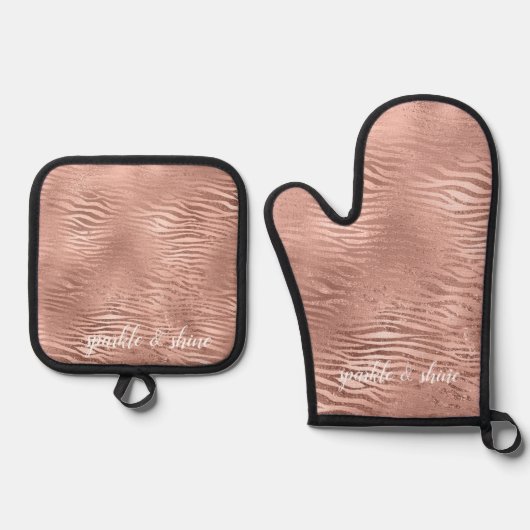 Rose Gold Zebra Animal Print Ofenhandschuh & Topflappen-Set (Vorderseite)