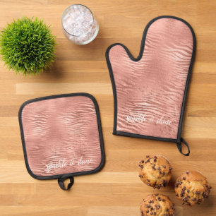 Rose Gold Zebra Animal Print Ofenhandschuh & Topflappen-Set
