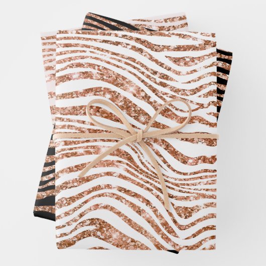 Rose Gold Zebra Glitzer Geschenkpapier Set (Beispiel)