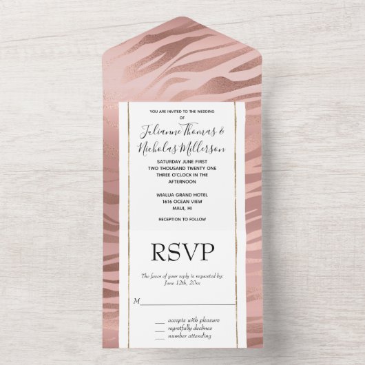Rose Gold Zebra Print All In One Einladung (Innen Boden)