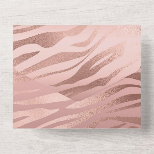 Rose Gold Zebra Print All In One Einladung (Rückseite)