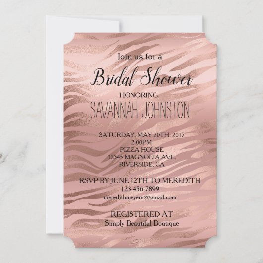 Rose Gold Zebra Print Einladung (Vorderseite)