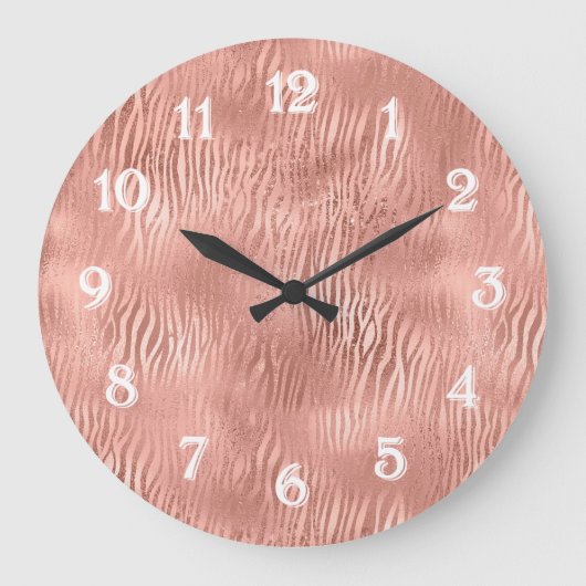 Rose Gold Zebra Print Große Wanduhr (Vorderseite)