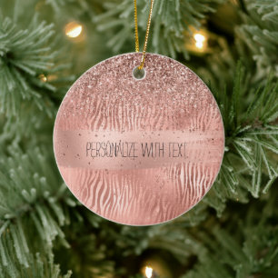 Rose Gold Zebra Print Sparkle Keramik Ornament