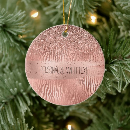 Rose Gold Zebra Print Sparkle Keramik Ornament (Baum)