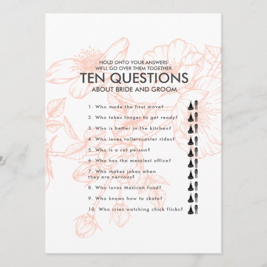 Rose Gold Zehn Fragen Hochzeitsspiel (Vorderseite)