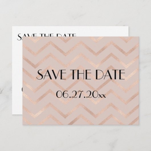 Rose Gold Zickzack Hochzeit Speichern Sie das Datu Ankündigungspostkarte (Vorne/Hinten)