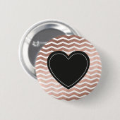 Rose gold zigzag black heart chic girl pinback button (Vorne & Hinten)