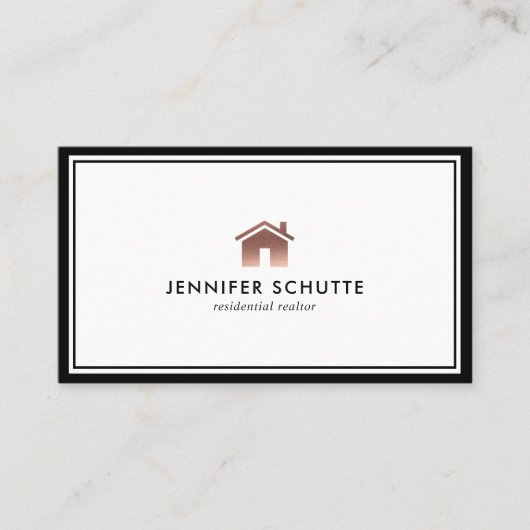 Rose Gold Zuhause Logo Luxus Beruflich Realtor Visitenkarte (Vorderseite)