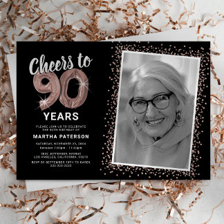 Rose Gold zum 90. Geburtstag Foto Einladung