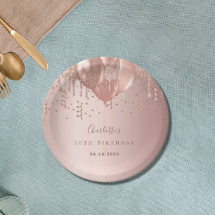 Rose Goldballons der Geburtstagspartei Pappteller