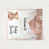 Rose Goldballons Teddy Bär Babydusche Empfang Wandteppich (Vorderseite (Horizontal))