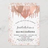 Rose Goldballons weiß Quinceanera Einladung (Vorne/Hinten)