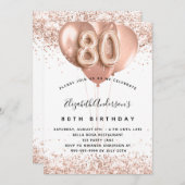 Rose Goldballons zum 80. Einladung (Vorne/Hinten)