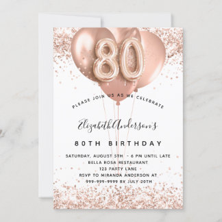 Rose Goldballons zum 80. Einladung