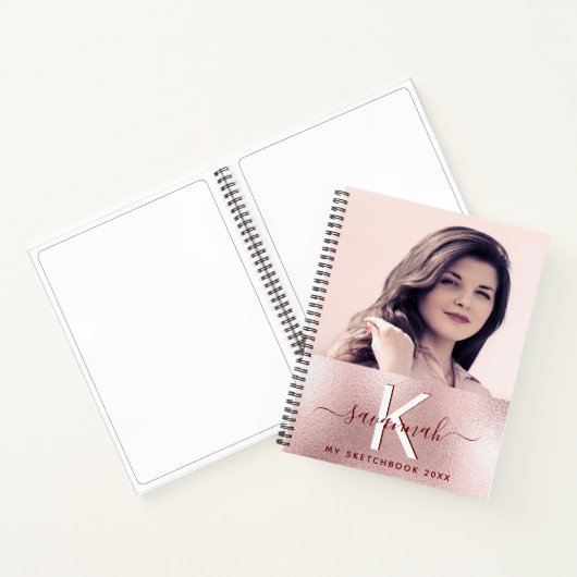 Rose Goldbarren-Monogramm-Foto Notizblock (Innenseite)