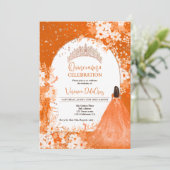 Rose Goldbarsch-Orangenblumenprinzessin Quinceaner Einladung (Stehend Vorderseite)