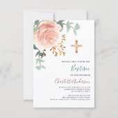 Rose Goldbarsch Rosa Grüne Goldkreuztaufe Einladung (Vorderseite)