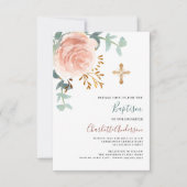 Rose Goldbarsch Rosa Grüne Goldkreuztaufe Einladung (Vorderseite)