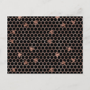 Rose Goldbienen und Honeycomb auf Black Postkarte