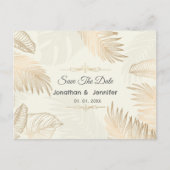 Rose, Goldblatt und Palmen Save the Date Hochzeit Ankündigungspostkarte (Vorderseite)