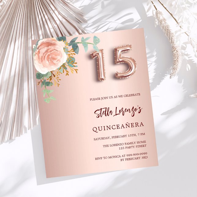 Rose Goldblume Einladung Quinceanera (Von Creator hochgeladen)