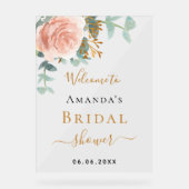 Rose Goldblume Eukalyptus Brautparty Empfang Acrylschild (Vorderseite)