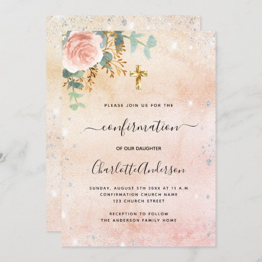 Rose Goldblume Eukalyptus Einladung (Vorne/Hinten)