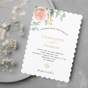 Rose Goldblume Eukalyptus Grüne Hochzeit Einladung