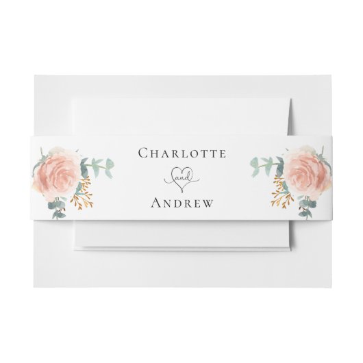 Rose Goldblume Eukalyptus Grüne Hochzeit Einladungsbanderole (Vorderseite Beispiel)