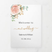 Rose Goldblume Eukalyptus Hochzeit Dreifach-gefaltete Programmkarte (Cover)