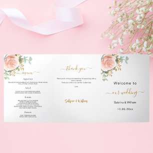 Rose Goldblume Eukalyptus Hochzeit Dreifach-gefaltete Programmkarte