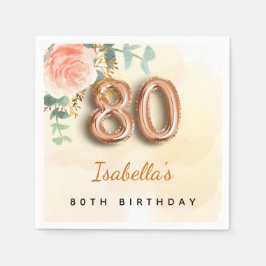 Rose Goldblume Eukalyptus Name 80. Geburtstag Serviette