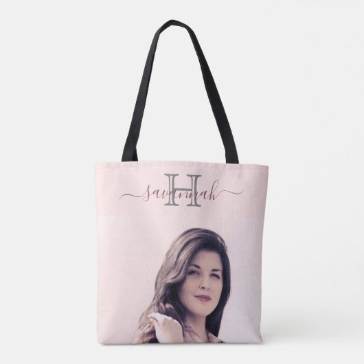 Rose Goldblume Foto Monogramm Name Tasche (Rückseite)