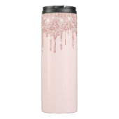 Rose Goldblume Glitzer Tropfen Monogramm Name Thermosbecher (Rückseite)