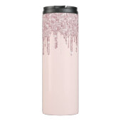 Rose Goldblume Glitzer Tropfen Monogramm Name Thermosbecher (Rückseite)