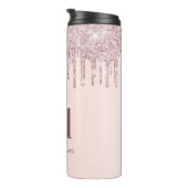 Rose Goldblume Glitzer Tropfen Monogramm Name Thermosbecher (Nach rechts gedreht)