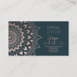 Rose Goldblume Mandala grüner Yogalehrer Visitenkarte