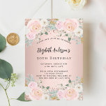 Rose Goldblumen Geburtstag Einladung<br><div class="desc">Eine moderne,  stilvolle und glamouröse Einladung für eine 50. Geburtstagsfeier (oder jedes Alter). Eine Rose goldener Hintergrund mit rot-rosa Blume,  Rose. Der Name ist mit einem modernen handgeschriebenen Stilskript geschrieben. Personalisieren Sie Ihre Party-Daten und fügen Sie sie hinzu.</div>