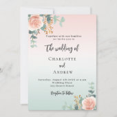 Rose Goldblumen Hochzeit Einladung (Vorderseite)