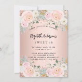 Rose Goldblumen Süß 16 Einladung (Vorderseite)