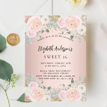 Rose Goldblumen Sweet 16 Luxus Einladung<br><div class="desc">Eine moderne,  stilvolle und glamouröse Einladung zu einer Sweet 16. Geburtstagsfeier. Eine Rose goldener Hintergrund mit rot-rosa Blume,  Rose. Der Name ist mit einem modernen handgeschriebenen Stilskript geschrieben. Personalisieren Sie Ihre Party-Daten und fügen Sie sie hinzu.</div>