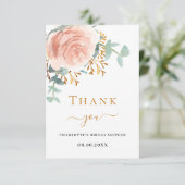 Rose Goldblumengrün Brautparty Dankeskarte (Stehend Vorderseite)