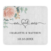 Rose Goldblumengrün mehr Herz Hochzeit Schneidebrett (Vorderseite)